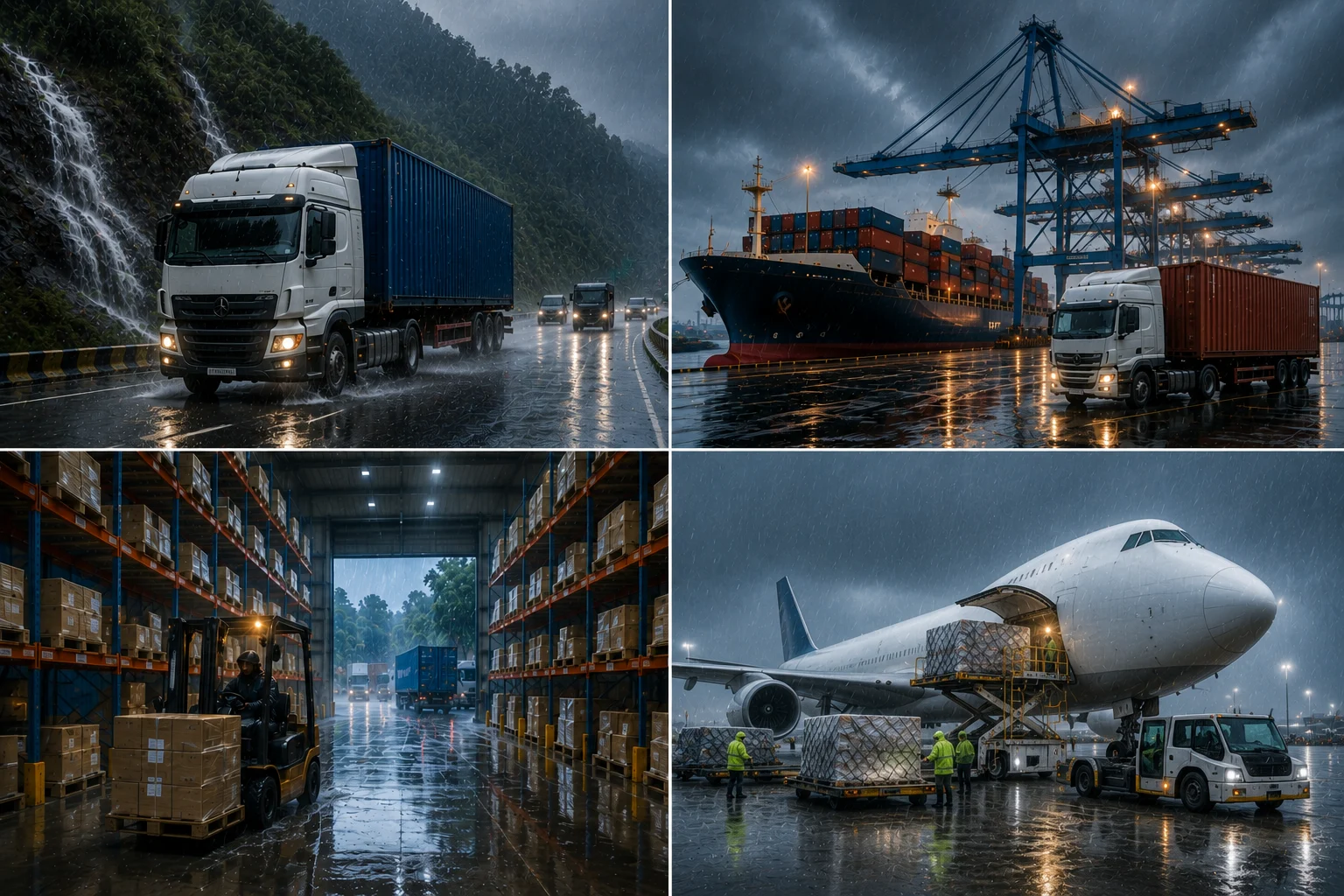 Monsoon Logistics in India | Schramm Logistics Monsoon Logistics in India - Freight truck, cargo ship, air freight and supply chain solutions during heavy rains by Schramm Logistics